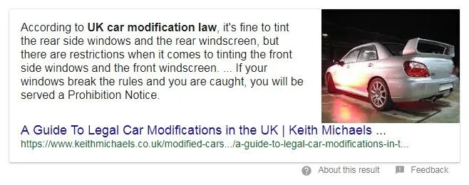 A featured snippet ideal for voice search