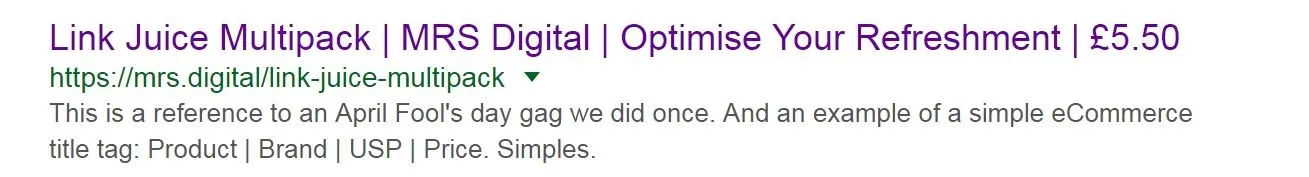 eCommerce title tag example