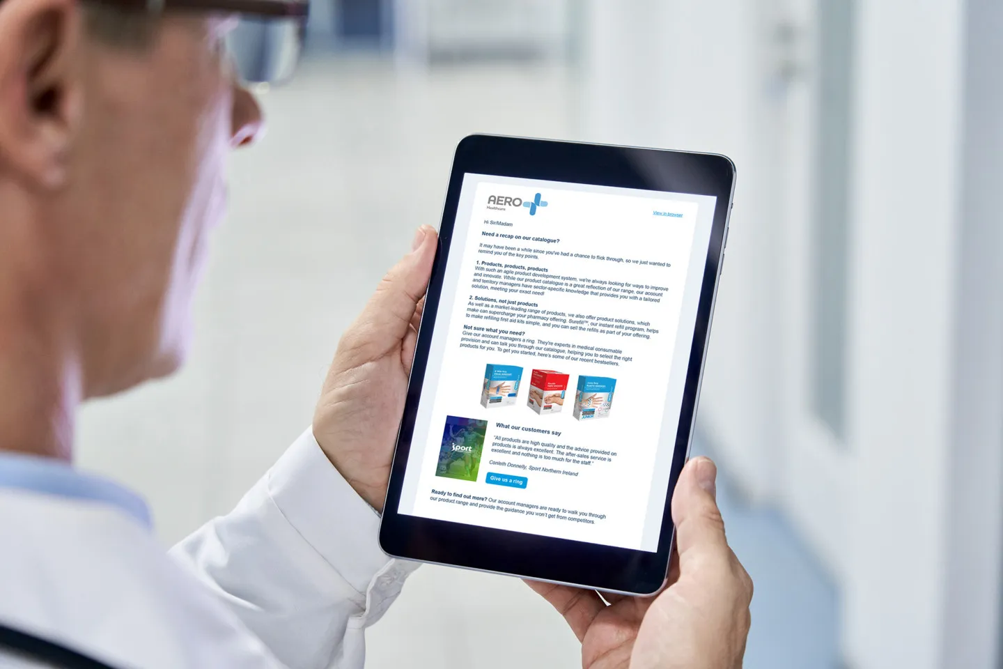 Aero Healthcare Email on tablet